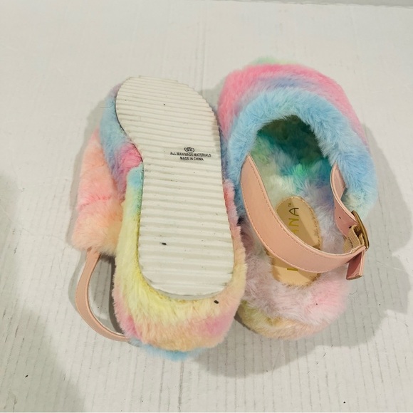 Women’s Liliana Tie Dye Open Toe Fuzzy Slingback Platform Sandals Size 7.5 US! - Picture 7 of 10